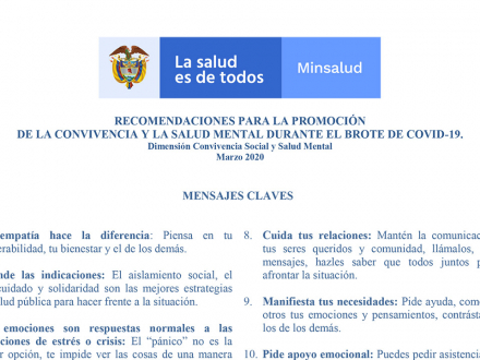 Recomendaciones para la promoción de la convivencia y la salud mental durante el brote de covid-19