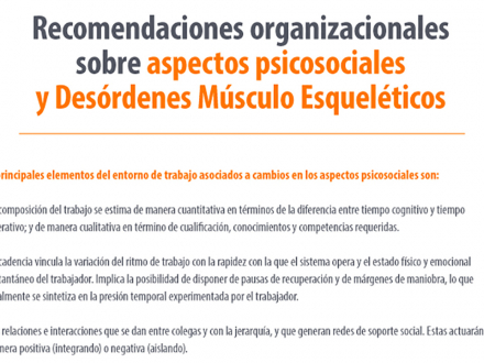 Recomendaciones organizacionales sobre aspectos psicosociales y desórdenes músculo esqueléticos