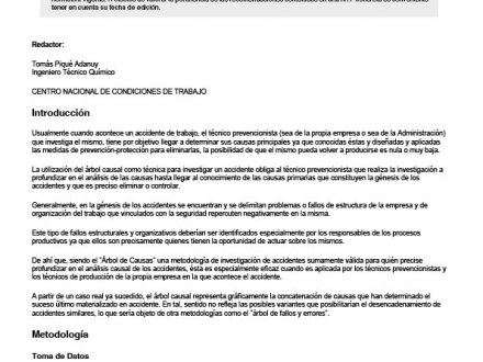 Imagen que representa la guia NTP 274: Investigación de accidentes: árbol de causas