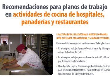 Recomendaciones para planos de trabajo en actividades de cocina de hospitales, panaderías y restaurantes