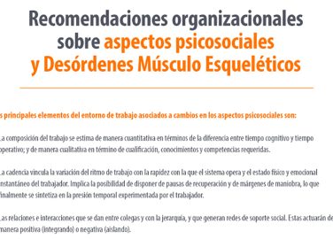 Recomendaciones organizacionales sobre aspectos psicosociales y desórdenes músculo esqueléticos