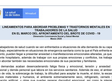 Lineamientos para abordar problemas y trastornos mentales en trabajadores de la salud en el marco del afrontamiento del brote de covid-19