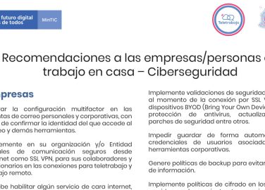 Recomendaciones a las empresas/personas en trabajo en casa - Ciberseguridad