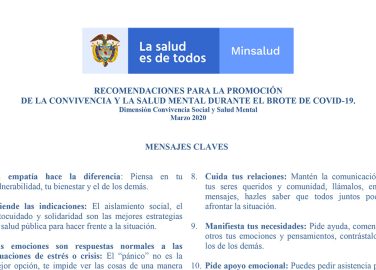 Recomendaciones para la promoción de la convivencia y la salud mental durante el brote de covid-19